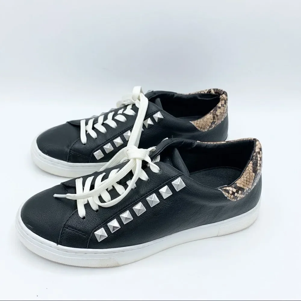 Steve Madden Sienna Black Lace‎ Up Sneakers with Snakeskin and Stud Detailing